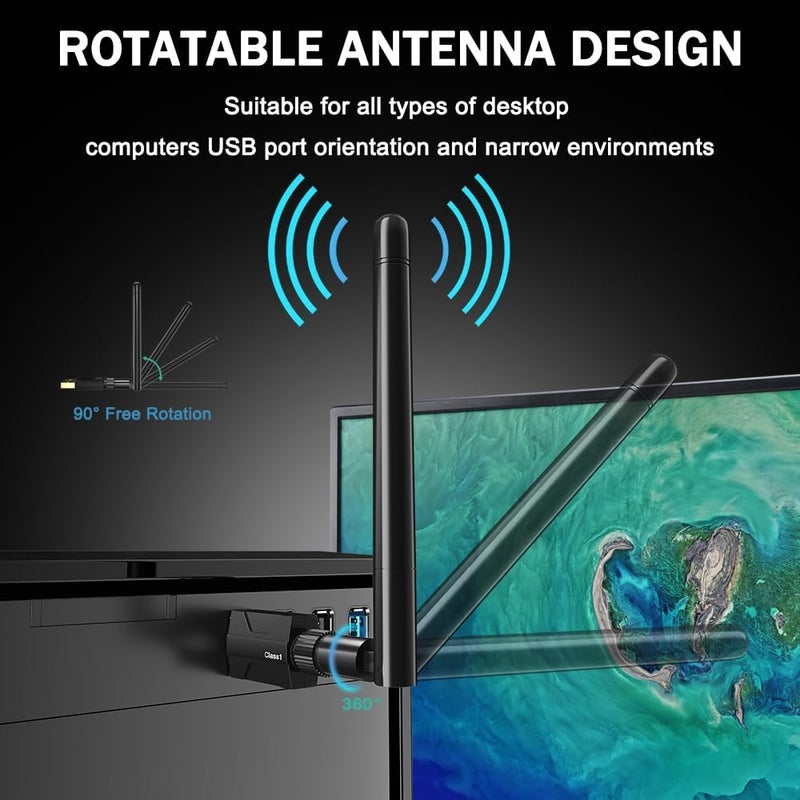 TECHKEY USB Bluetooth 5.1 Adapter for Desktop PC: Long Range 300FT Wireless Dongle with 5dBi Antenna Plug & Play for Laptop Windows 11/10/8.1, Pair BT Headphones/Headset/Speaker/Mouse/Keyboard/Printer - Image 4